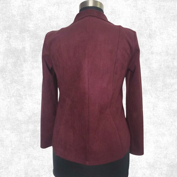 Style & Co Burgundy Faux Suede Moto Jacket Zip Up Stretch Medium Soft Grunge - Picture 3 of 8